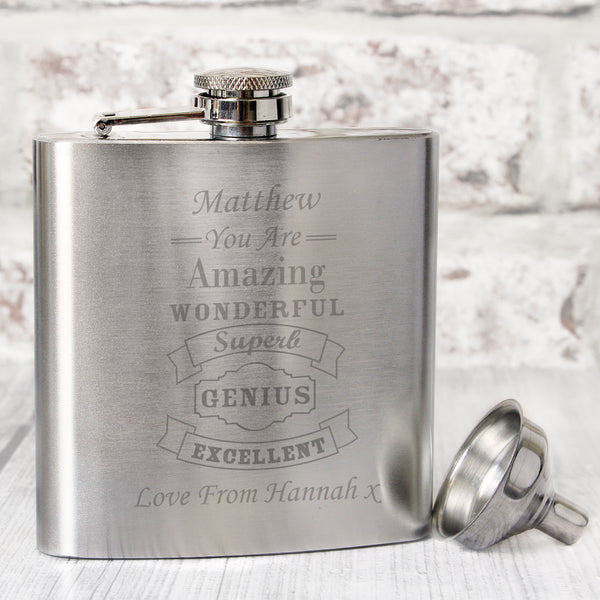 Personalised Vintage Typography Hip Flask in gift category Personalised Hip Flasks