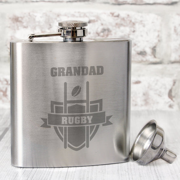 Personalised Rugby Hip Flask in gift category Personalised Hip Flasks