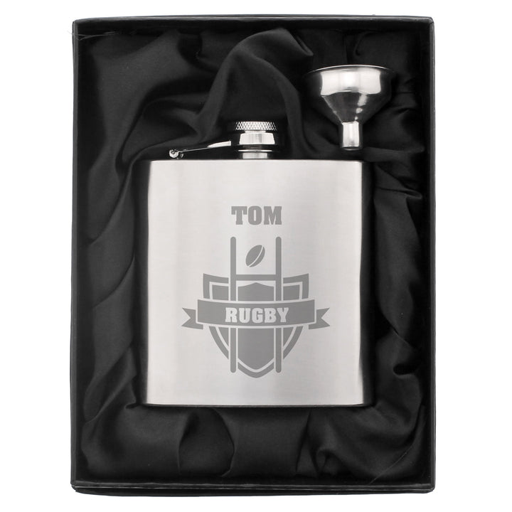 Personalised Rugby Hip Flask - part of the Gifts Finder Personalised Hip Flasks collection