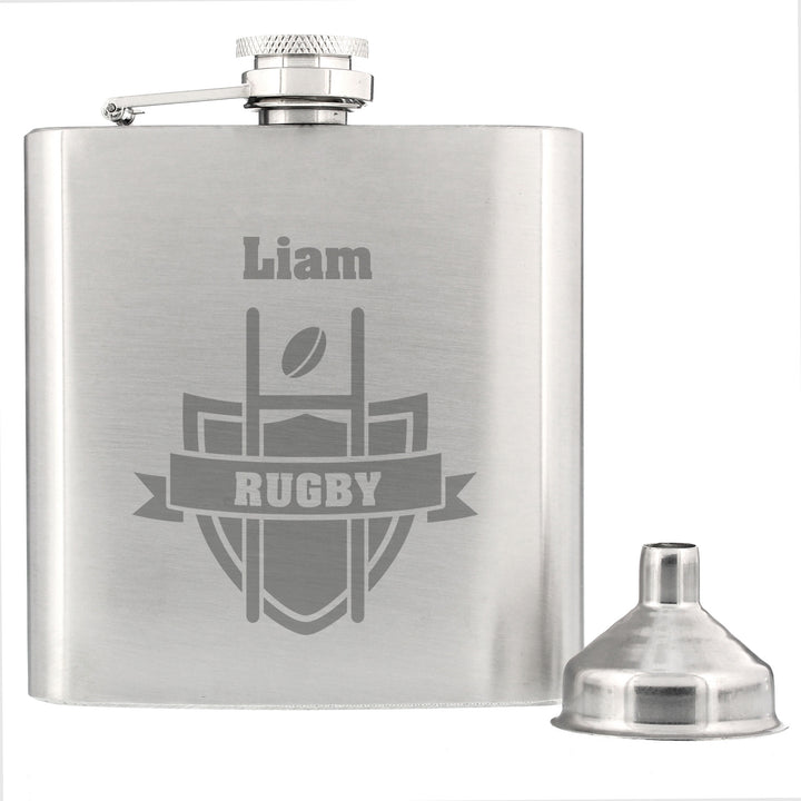 Personalised Rugby Hip Flask - part of the Gifts Finder Personalised Hip Flasks collection