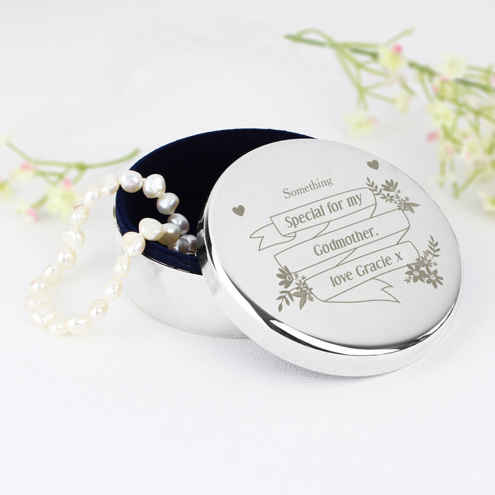 Buy Personalised Garden Bloom Round Trinket Box available now at www.giftsfinder.co.uk