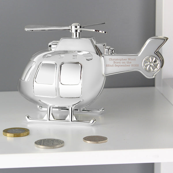 Buy Personalised Helicopter Money Box at www.giftsfinder.co.uk