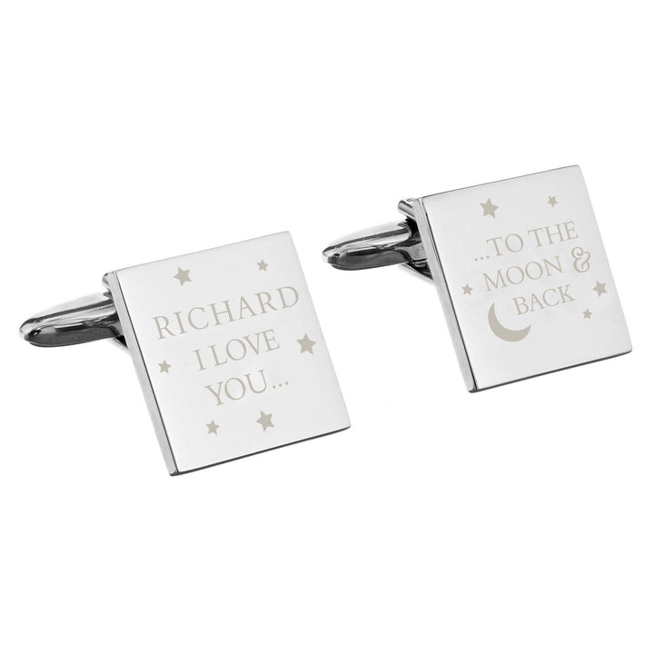 Buy Personalised To the Moon and Back Square Cufflinks at www.giftsfinder.co.uk