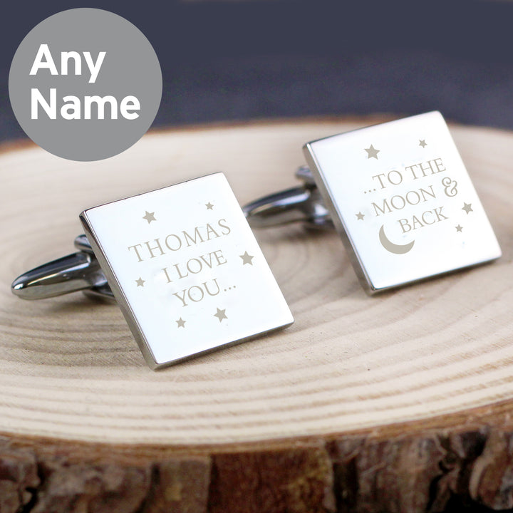 Buy Personalised To the Moon and Back Square Cufflinks at www.giftsfinder.co.uk