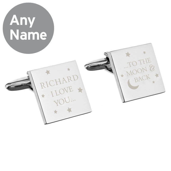 Buy Personalised To the Moon and Back Square Cufflinks at www.giftsfinder.co.uk