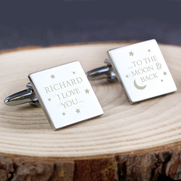 Buy Personalised To the Moon and Back Square Cufflinks at www.giftsfinder.co.uk