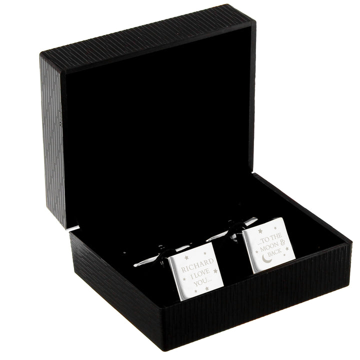 Buy Personalised To the Moon and Back Square Cufflinks at www.giftsfinder.co.uk