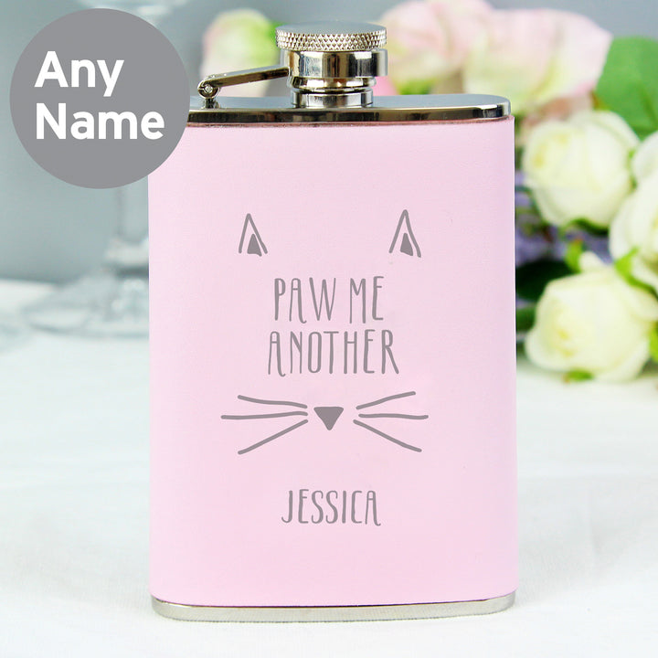 Buy Personalised Paw Me Another Pink Hip Flask at www.giftsfinder.co.uk