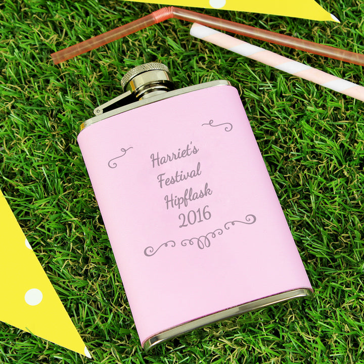 Buy Personalised Ornate Pink Hip Flask at www.giftsfinder.co.uk