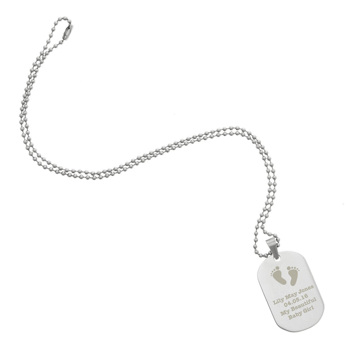 Buy Personalised Footprints Stainless Steel Dog Tag Necklace at www.giftsfinder.co.uk