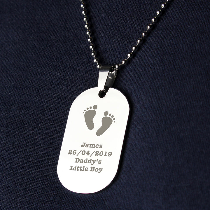 Buy Personalised Footprints Stainless Steel Dog Tag Necklace at www.giftsfinder.co.uk