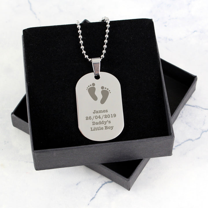 Buy Personalised Footprints Stainless Steel Dog Tag Necklace at www.giftsfinder.co.uk