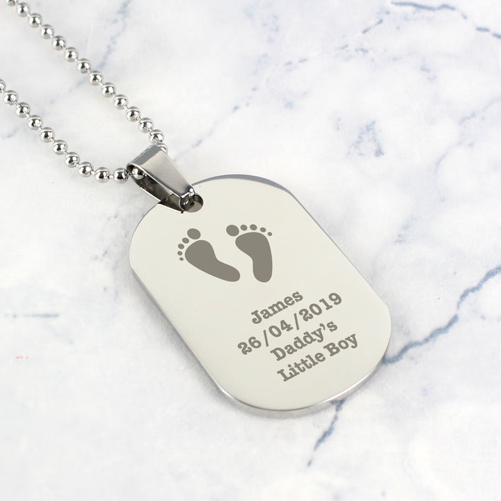 Buy Personalised Footprints Stainless Steel Dog Tag Necklace at www.giftsfinder.co.uk