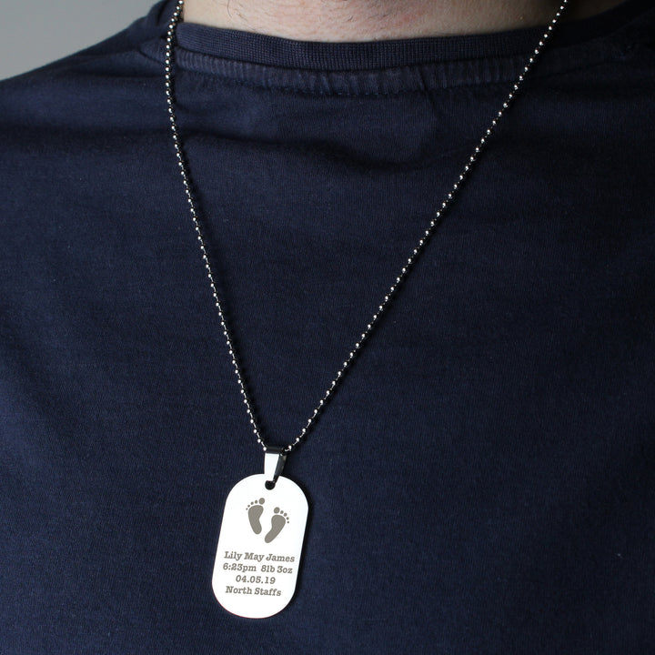 Buy Personalised Footprints Stainless Steel Dog Tag Necklace at www.giftsfinder.co.uk