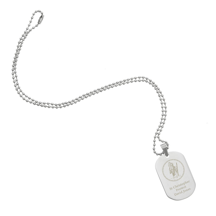 Buy Personalised St Christopher Stainless Steel Dog Tag Necklace at www.giftsfinder.co.uk