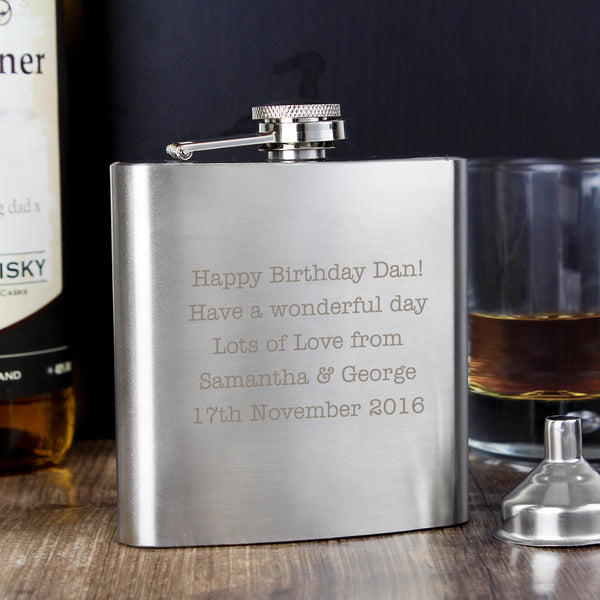 Buy Personalised Any Message Stainless Steel Hip Flask at www.giftsfinder.co.uk