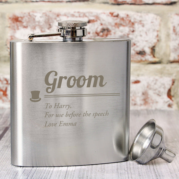 Buy Personalised Groom Hip Flask at www.giftsfinder.co.uk