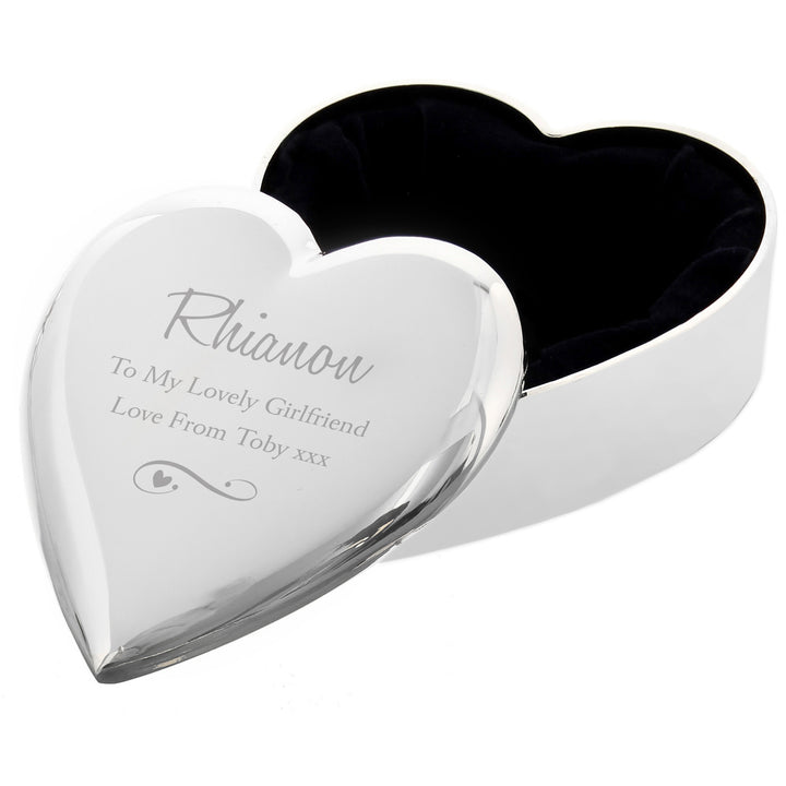 Buy Personalised Any Message Swirls & Hearts Heart Trinket Box at www.giftsfinder.co.uk