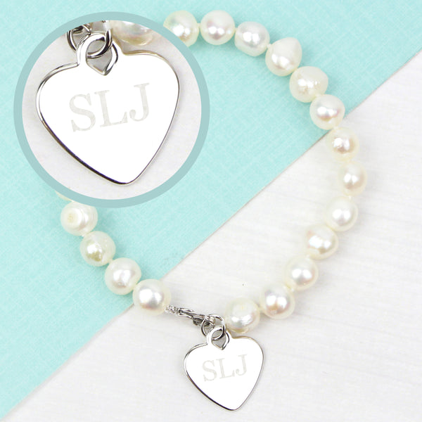 Buy Personalised White Freshwater Pearl Initial Bracelet at www.giftsfinder.co.uk