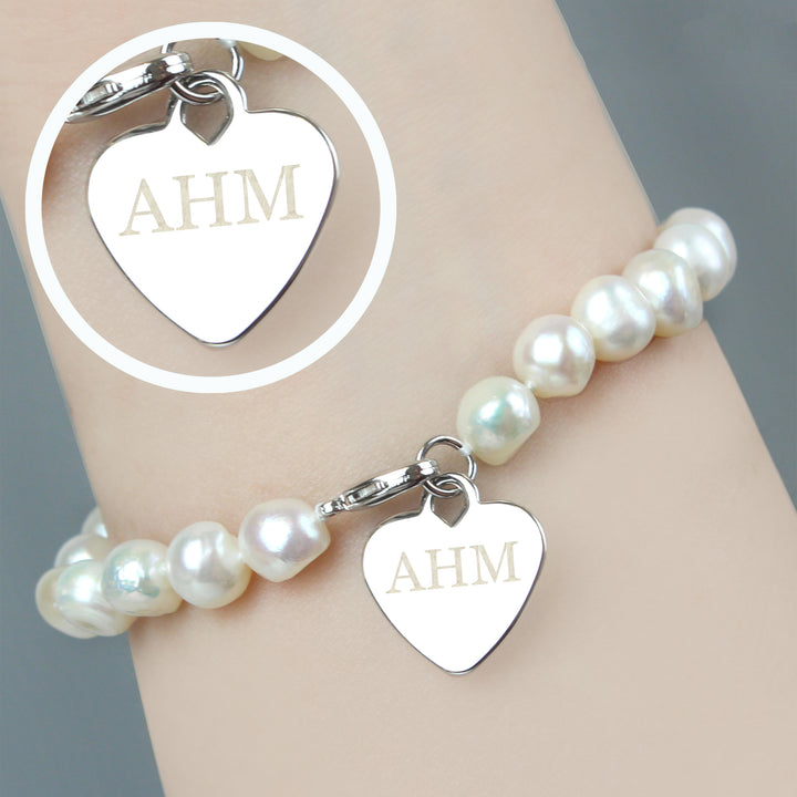 Buy Personalised White Freshwater Pearl Initial Bracelet at www.giftsfinder.co.uk