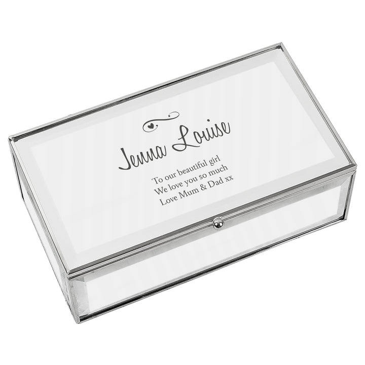 Buy Personalised Swirls & Hearts Mirrored Jewellery Box at www.giftsfinder.co.uk