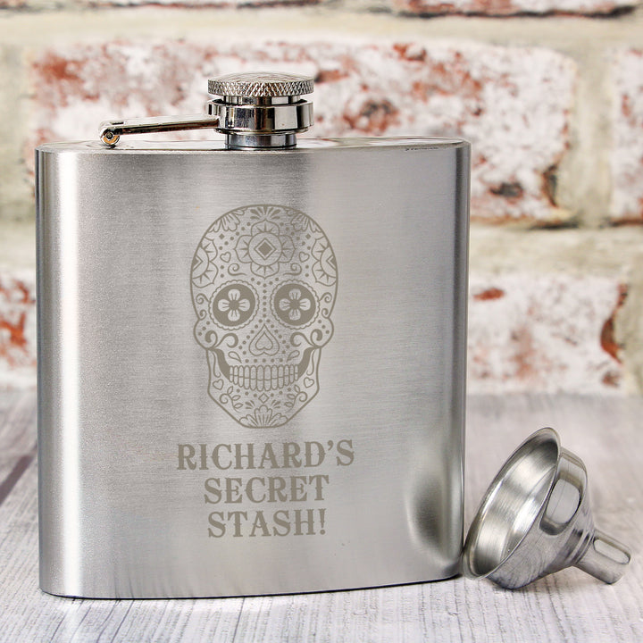 Buy Personalised Sugar Skull Hip Flask at www.giftsfinder.co.uk