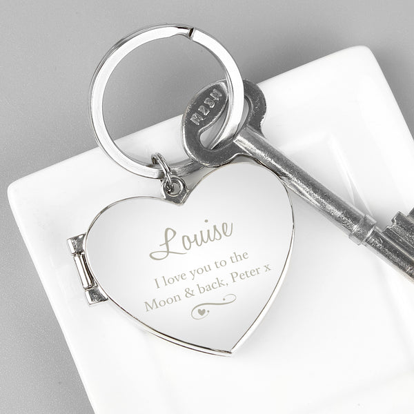 Buy Personalised Swirl Heart Photoframe Keyring at www.giftsfinder.co.uk