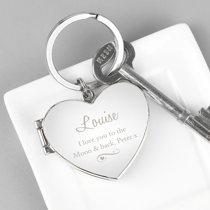 Buy Personalised Swirl Heart Photoframe Keyring at www.giftsfinder.co.uk