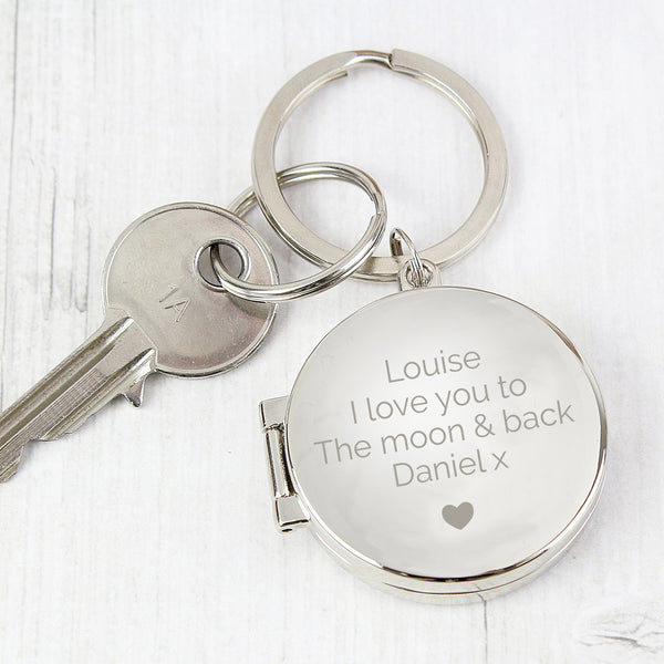 Buy Personalised Heart Motif Round Photo Keyring at www.giftsfinder.co.uk