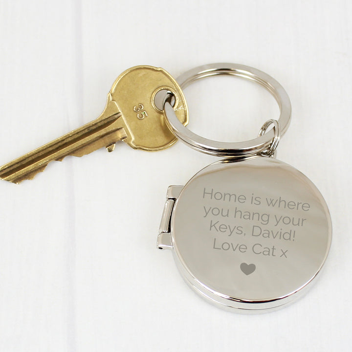 Buy Personalised Heart Motif Round Photo Keyring at www.giftsfinder.co.uk