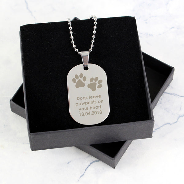 Buy Personalised Pawprints Stainless Steel Dog Tag Necklace at www.giftsfinder.co.uk