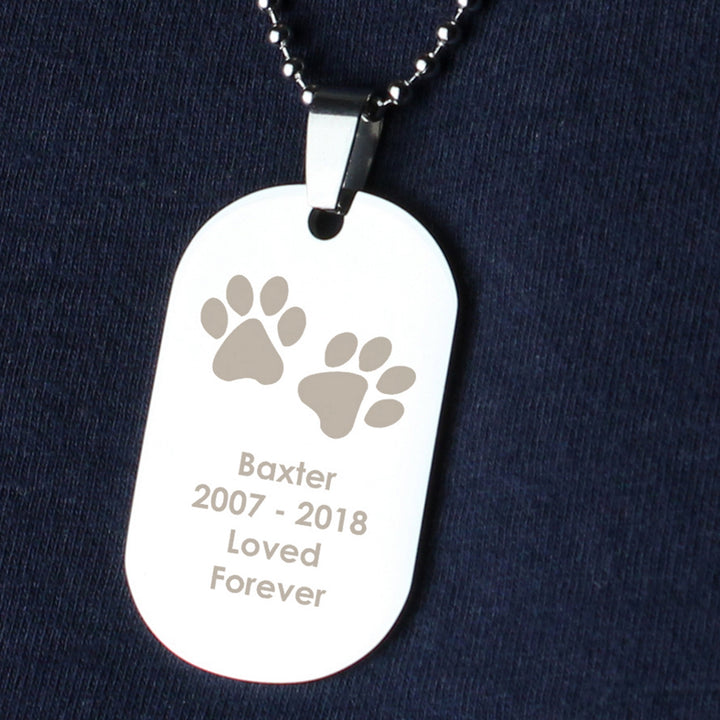 Buy Personalised Pawprints Stainless Steel Dog Tag Necklace at www.giftsfinder.co.uk