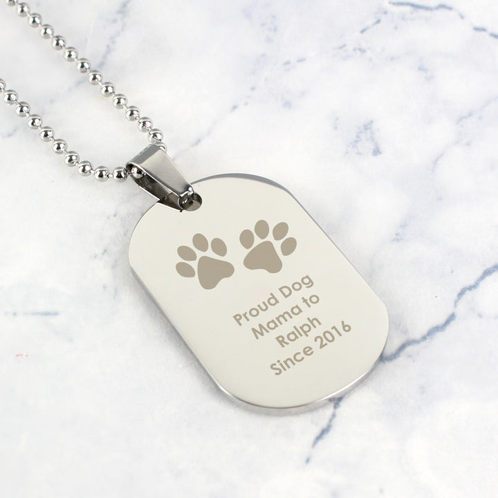 Buy Personalised Pawprints Stainless Steel Dog Tag Necklace at www.giftsfinder.co.uk