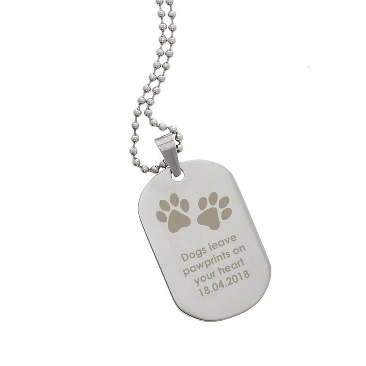 Buy Personalised Pawprints Stainless Steel Dog Tag Necklace at www.giftsfinder.co.uk