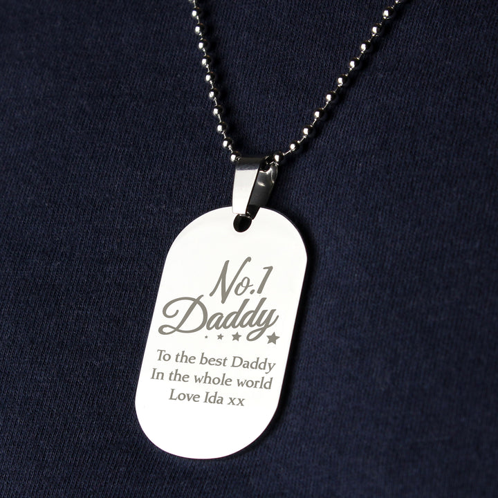 Buy Personalised No.1 Daddy Stainless Steel Dog Tag Necklace at www.giftsfinder.co.uk