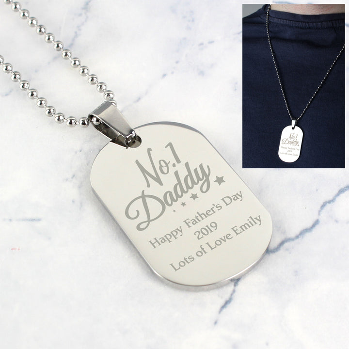 Buy Personalised No.1 Daddy Stainless Steel Dog Tag Necklace at www.giftsfinder.co.uk