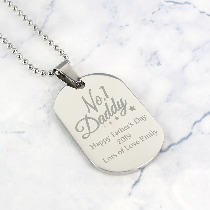 Buy Personalised No.1 Daddy Stainless Steel Dog Tag Necklace at www.giftsfinder.co.uk