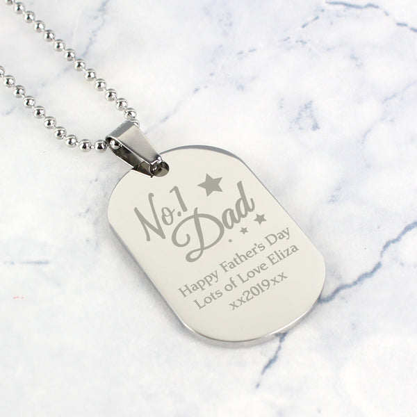 Buy Personalised No.1 Dad Stainless Steel Dog Tag Necklace at www.giftsfinder.co.uk