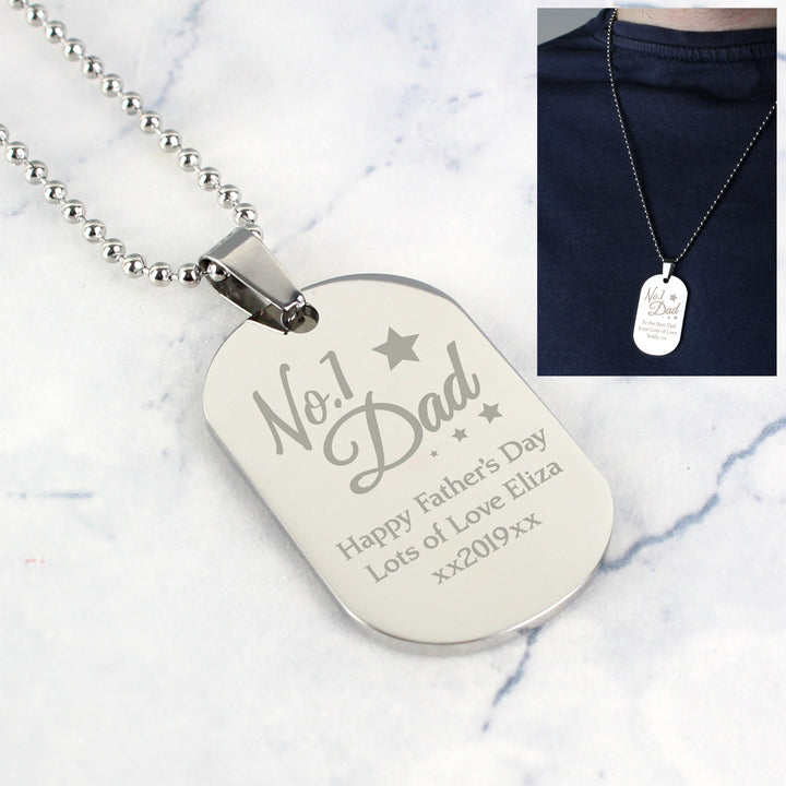 Buy Personalised No.1 Dad Stainless Steel Dog Tag Necklace at www.giftsfinder.co.uk