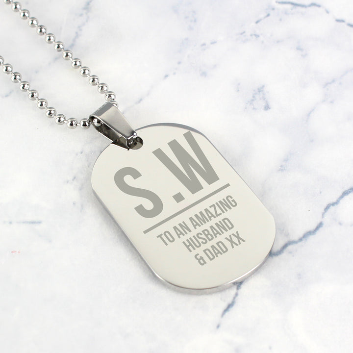 Buy Personalised Initials Stainless Steel Dog Tag Necklace at www.giftsfinder.co.uk