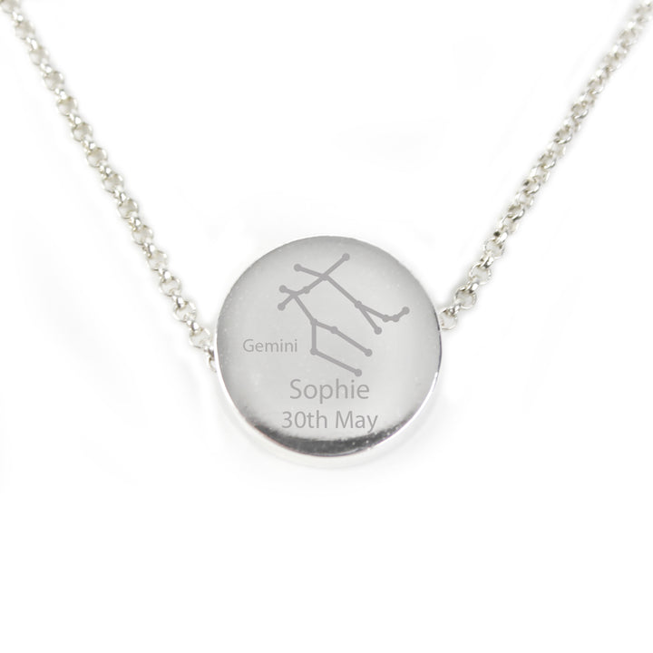 Personalised Gemini Zodiac Star Sign Silver Tone Necklace (May 21st - June 20th) - part of the Gifts Finder Personalised Necklaces collection