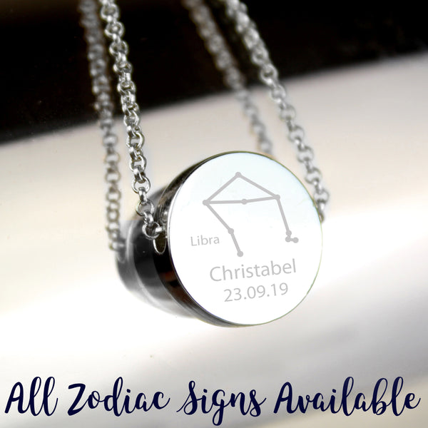 Buy Personalised Libra Zodiac Star Sign Silver Tone Necklace (September 23rd - October 22nd) at www.giftsfinder.co.uk