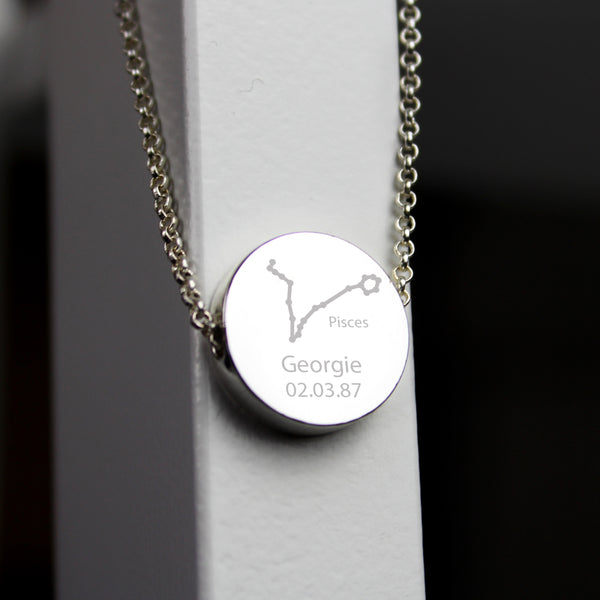 Buy Personalised Pisces Zodiac Star Sign Silver Tone Necklace (February 19th - March 20th) at www.giftsfinder.co.uk