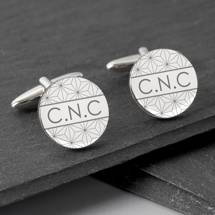 Buy Personalised Geometric Round Cufflinks at www.giftsfinder.co.uk