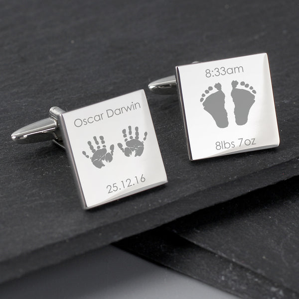 Buy Personalised Hands and Feet New Baby Square Cufflinks at www.giftsfinder.co.uk