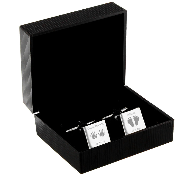 Buy Personalised Hands and Feet New Baby Square Cufflinks at www.giftsfinder.co.uk