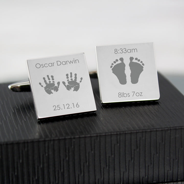 Buy Personalised Hands and Feet New Baby Square Cufflinks at www.giftsfinder.co.uk