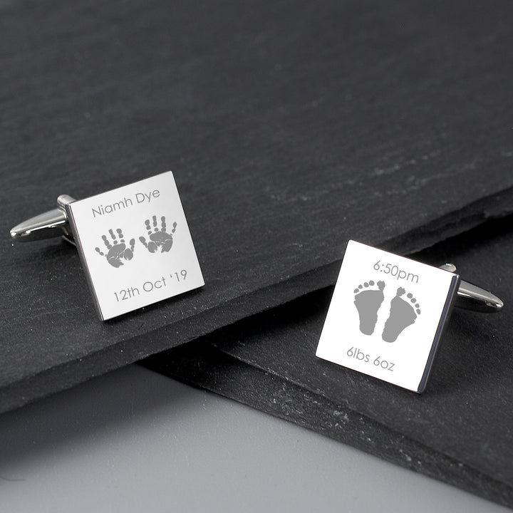 Buy Personalised Hands and Feet New Baby Square Cufflinks at www.giftsfinder.co.uk