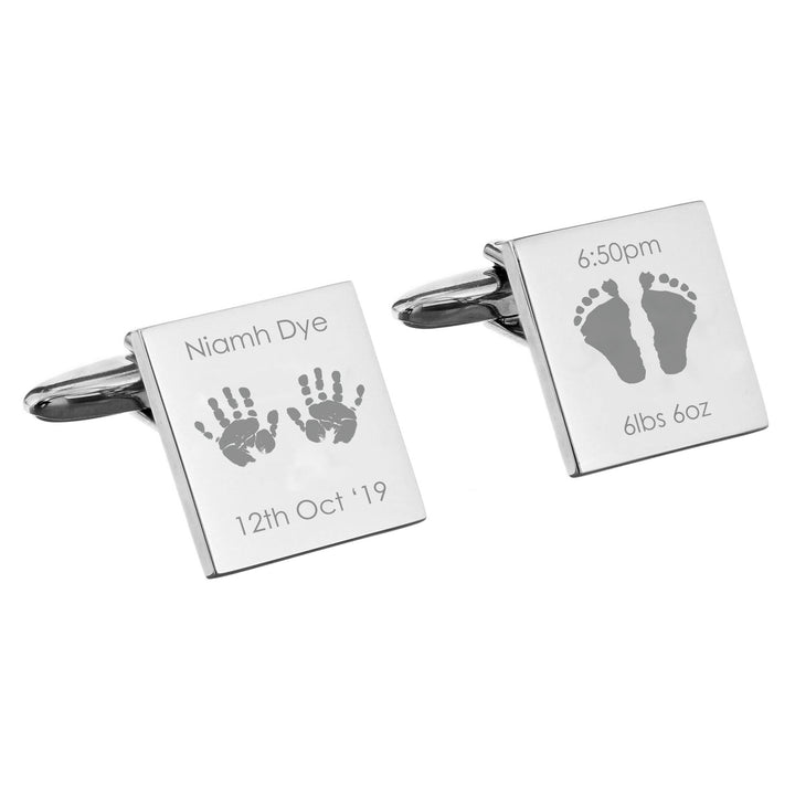 Buy Personalised Hands and Feet New Baby Square Cufflinks at www.giftsfinder.co.uk