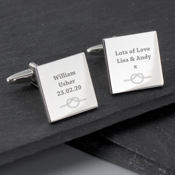 Buy Personalised Tie the Knot Square Cufflinks at www.giftsfinder.co.uk